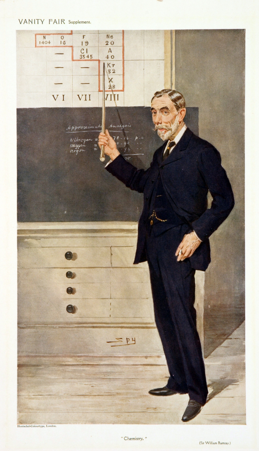 William Ramsay作为化学博览会化学的拟人，1908年，莱斯利病仪。