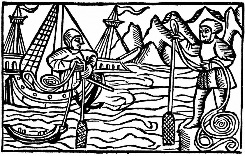 中世纪船上水手的木刻画