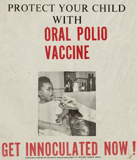 Flyer展示一名小男孩医院礼服接受口服疫苗